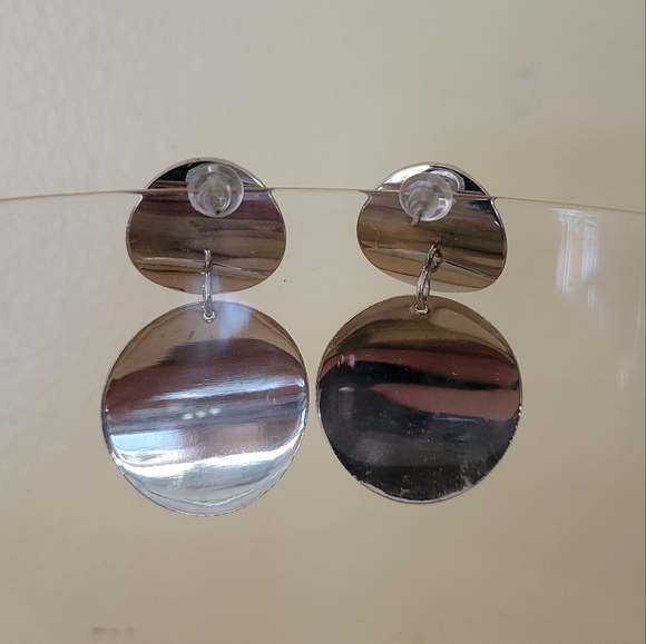 Double Circle Silver Drop Earrings NEW - Picture 5 of 11